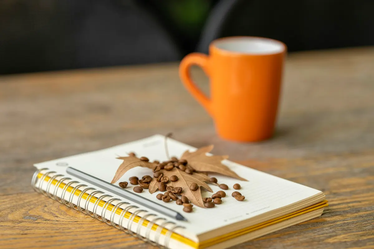 Carnet de notes et tasse de café sur une table, préparation d'un rendez-vous de diagnostic agricole